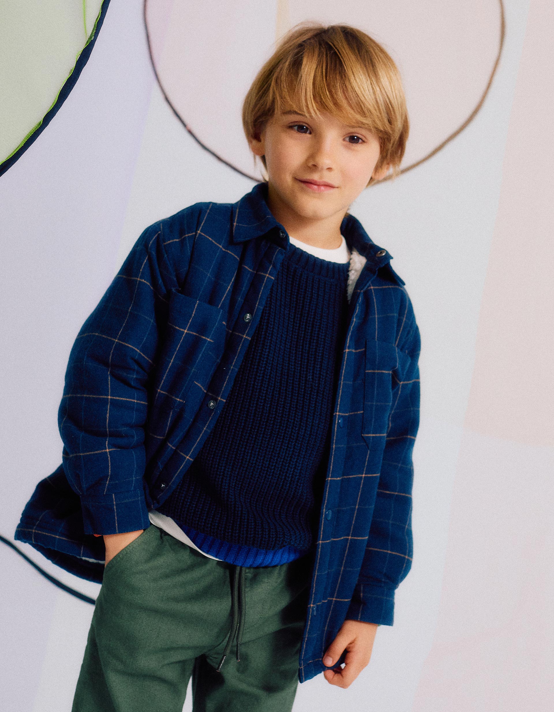Flannel jacket with sherpa lining for boys, dark blue | Ziddy KSA