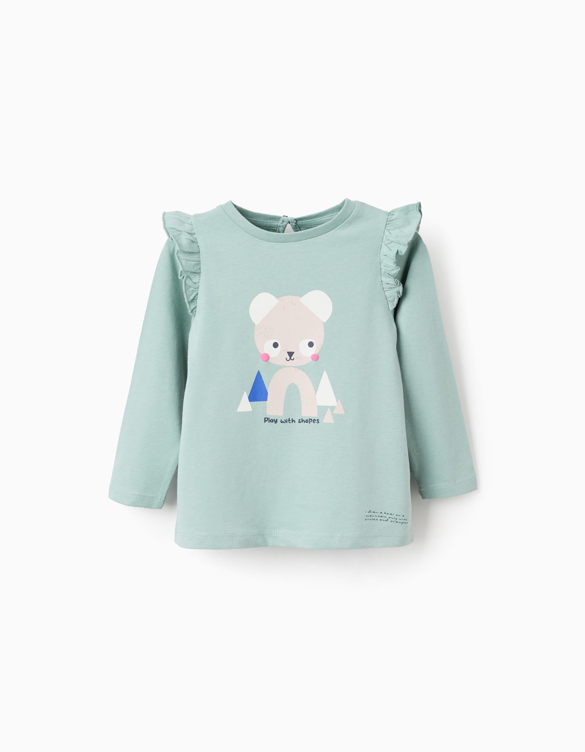 Long Sleeve T-Shirt with Ruffles for Baby Girls 'Shapes', Green | Ziddy KSA