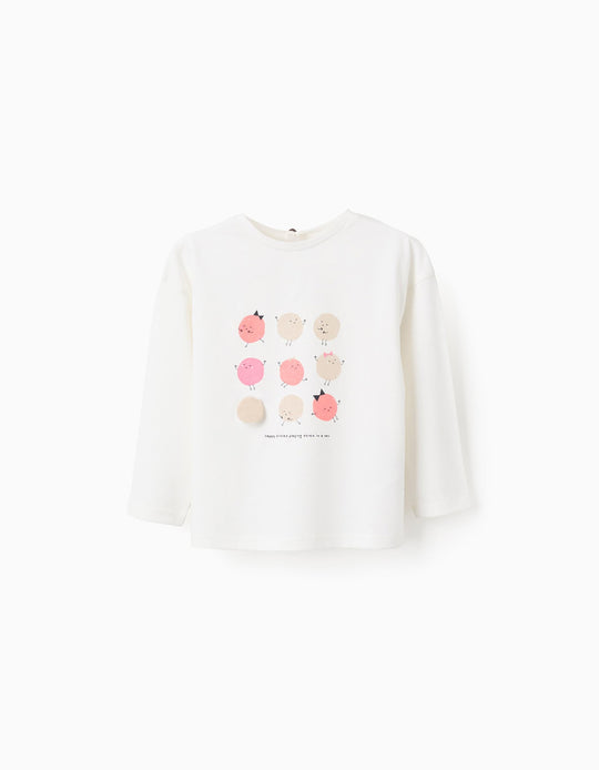 Cotton Long Sleeve T-Shirt for Baby Girls 'Circle', White