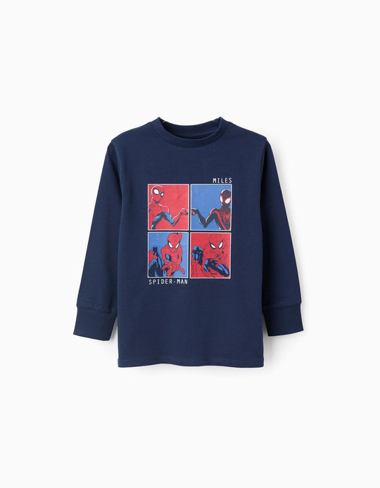 Long Sleeve Cotton T-shirt for Boys 'Spiderman', Blue