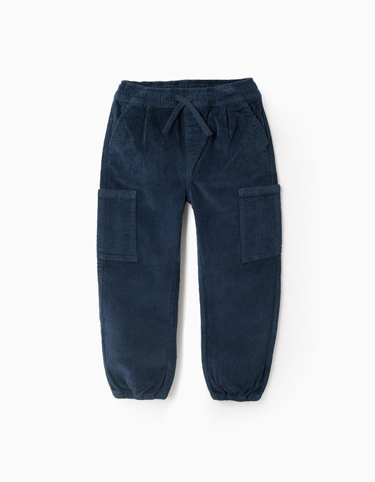 Cargo Corduroy Trousers for Boys 'Straight Fit', Dark Blue
