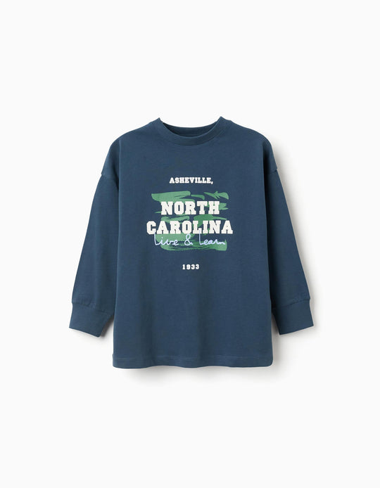 Long sleeve cotton T-shirt 'North Carolina' for boys, petrol blue