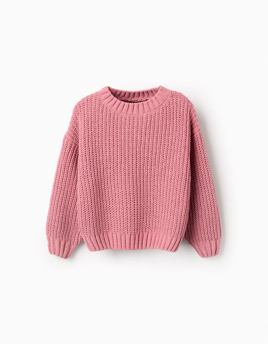 كنزة محبوكة شانيليا للفتيات، زهري