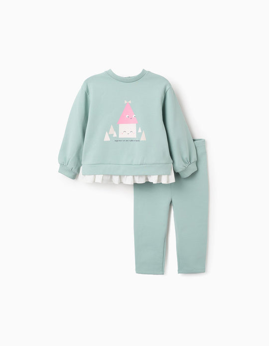 Brushed Tracksuit for Baby Girls 'Shapes', Light Green
