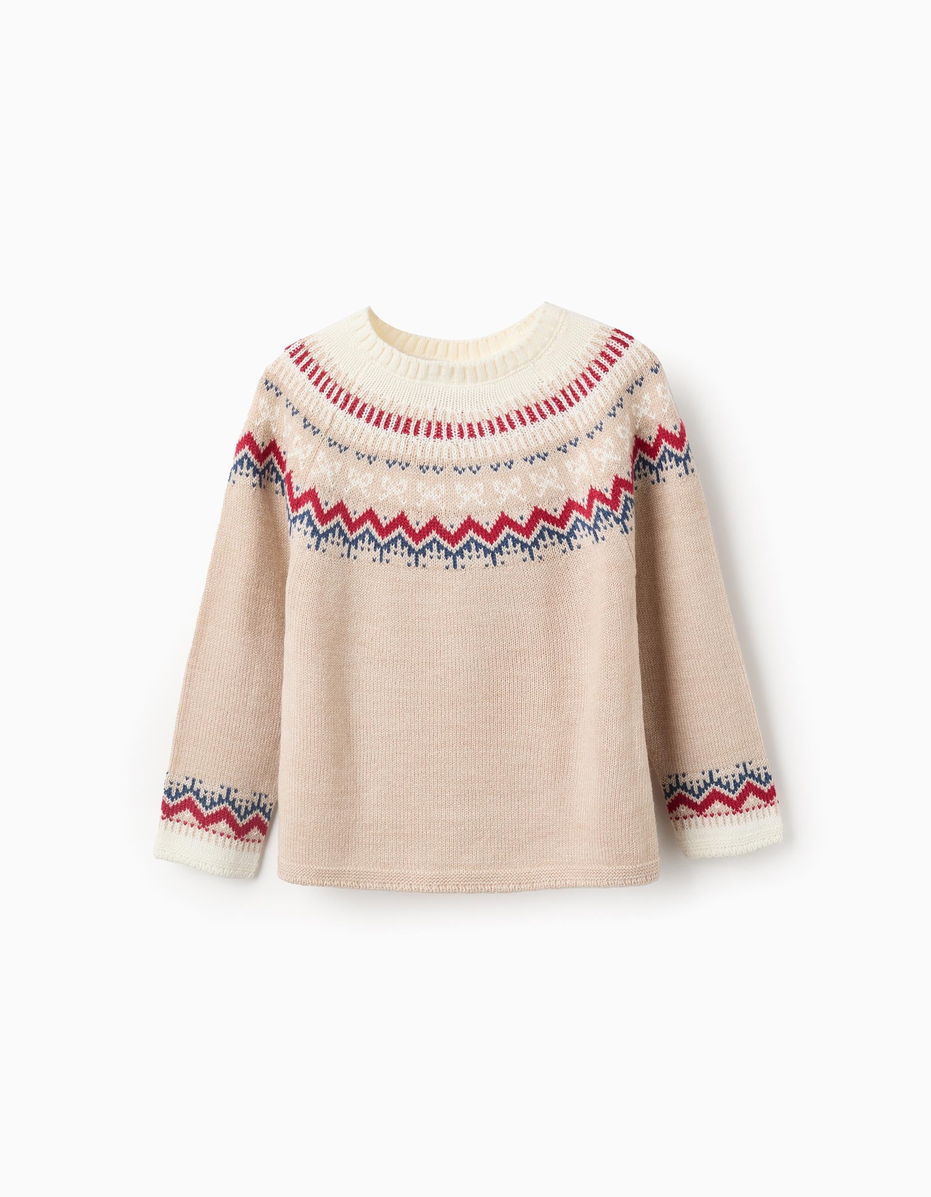Jacquard Knitted Jumper for Girls, Beige | Ziddy KSA