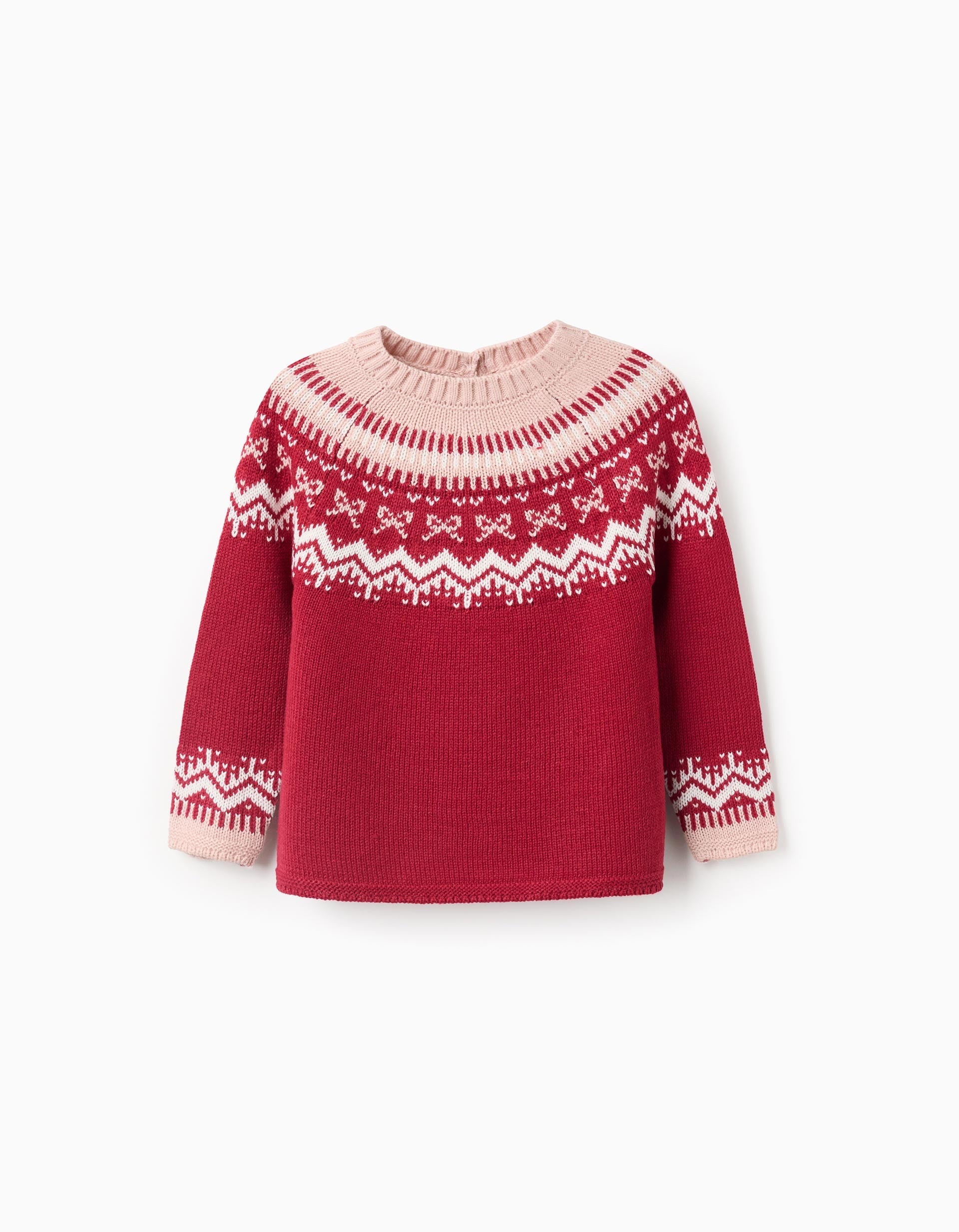 Jacquard Knitted Jumper for Baby Girls, Red/Pink | Ziddy KSA
