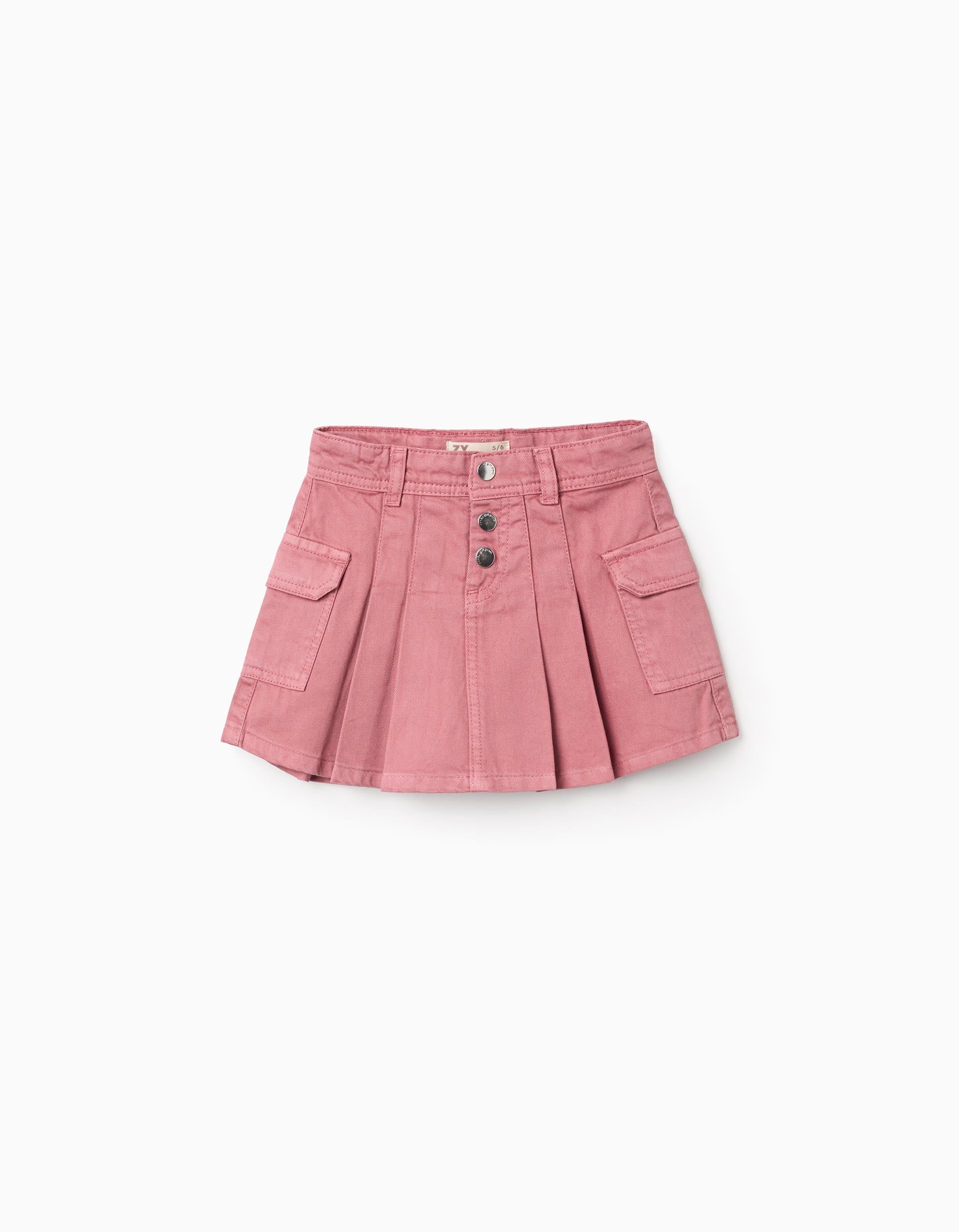 Pleated twill skirt with cargo pockets for girls, pink | Ziddy KSA