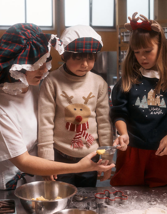 Reindeer Jacquard Knitted Jumper with Pompom for Boys, Red