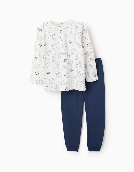 Cotton Jersey Pyjama for Boys 'Polar Bear', White/Blue