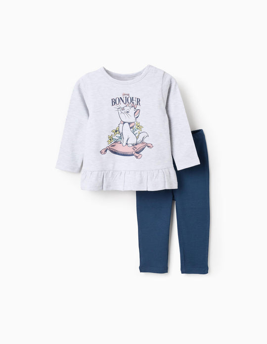 Cotton Pyjama with Ruffles for Baby Girls 'Marie', Grey/Blue