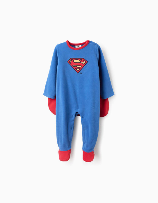 Fleece babygrow with removable cape Superman for baby boys, blue