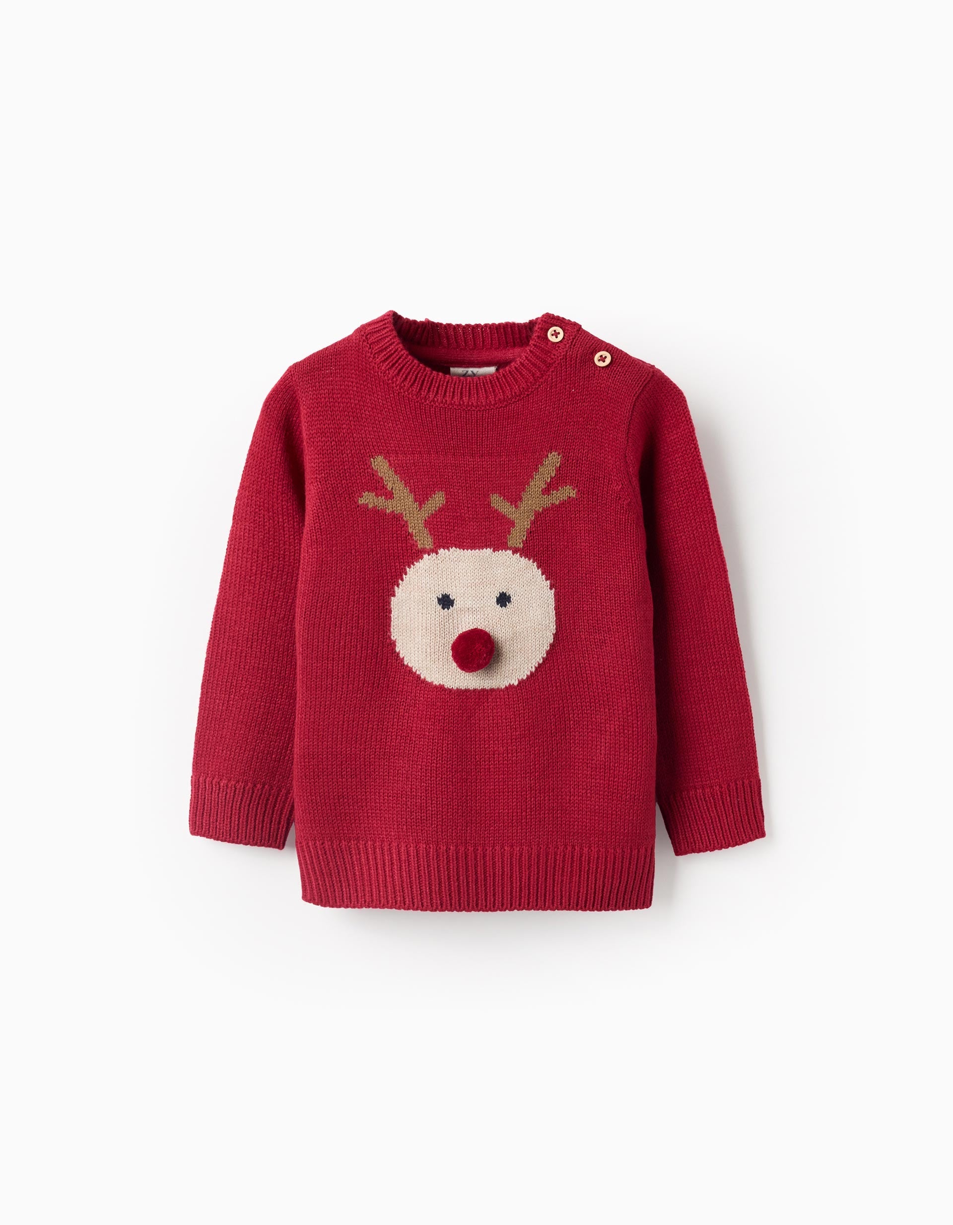 Knitted jumper with jacquard reindeer for baby boys, red | Ziddy KSA