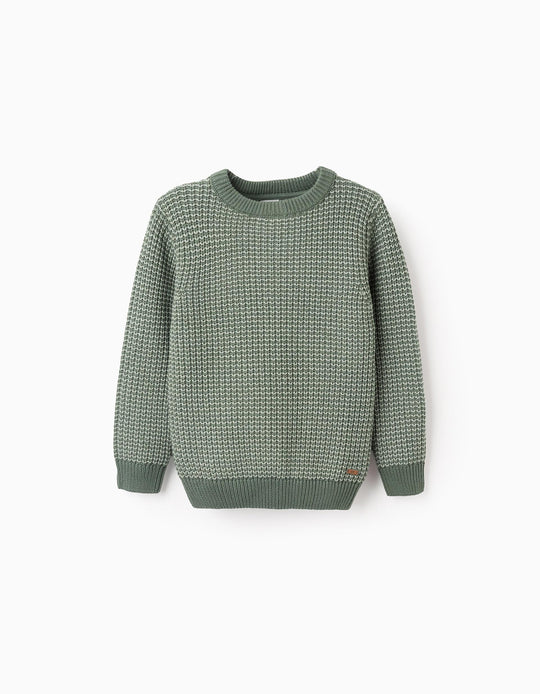 Two-Tone Cotton Knitted Jumper for Boys, Green