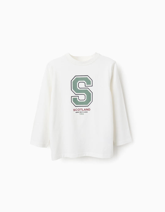 Long Sleeve Cotton T-shirt for Boys 'Scotland', White