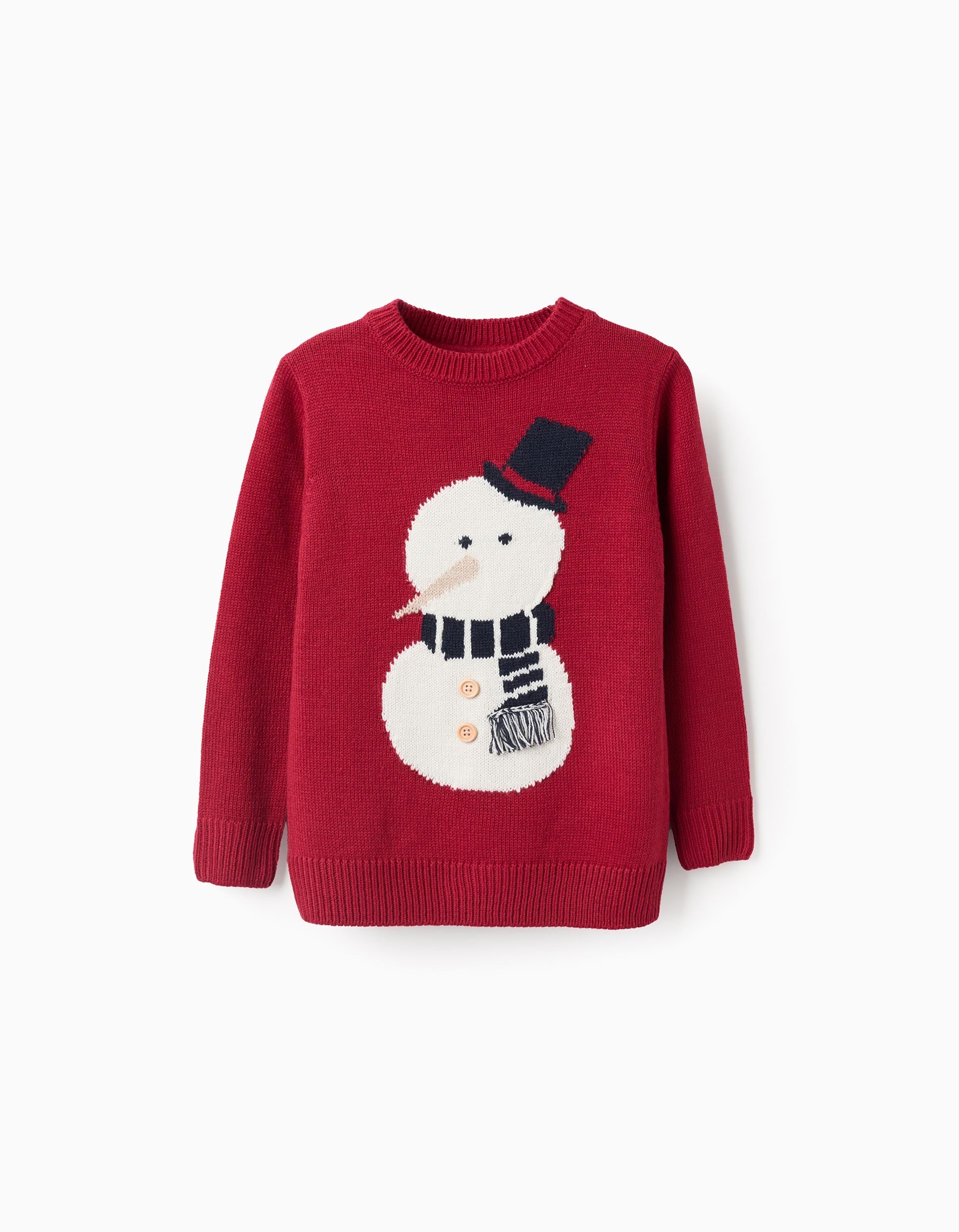 Christmas Snowman Jacquard Knitted Jumper for Boys, Red | Ziddy KSA