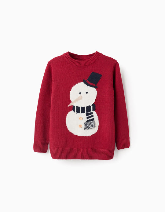 Snowman Jacquard Knitted Jumper for Boys, Red