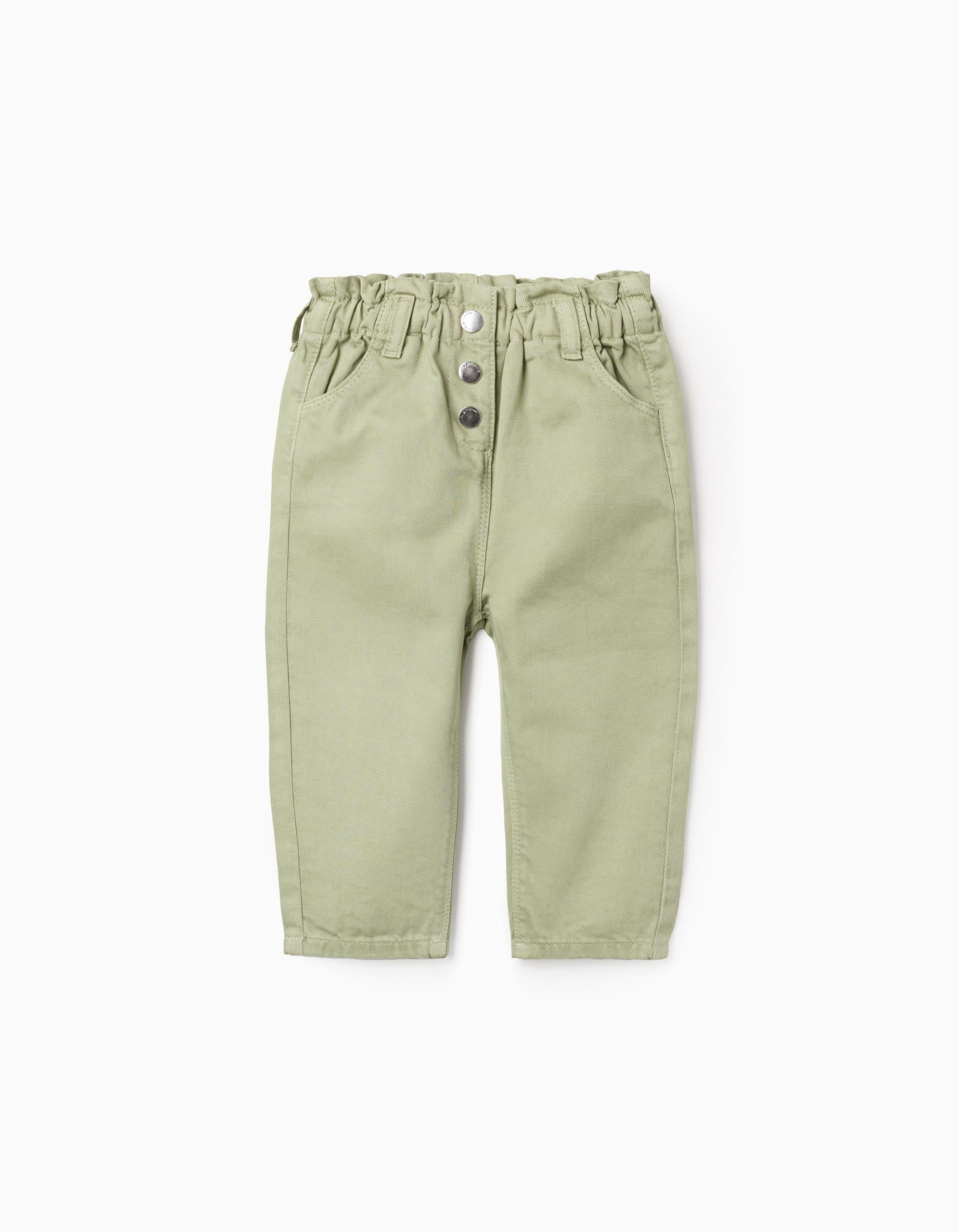Baggy twill trousers for baby girls, light green | Ziddy KSA