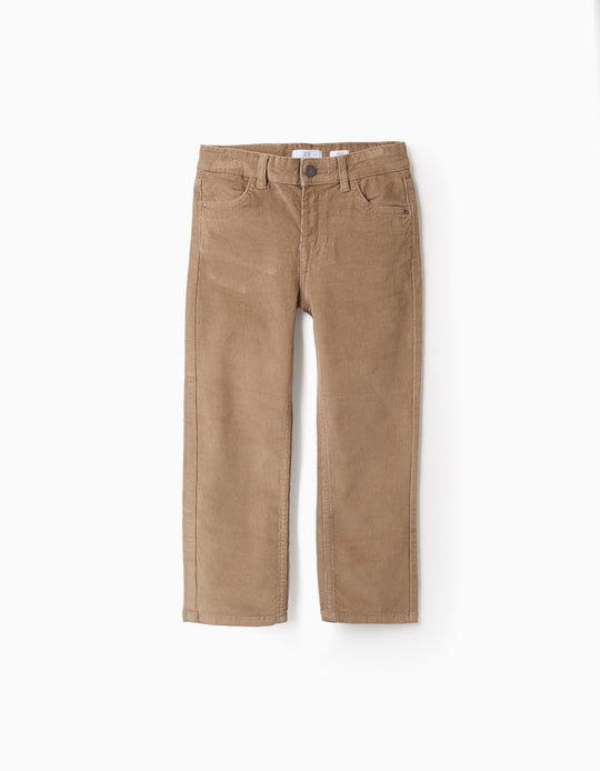 Corduroy trousers 'slim fit' for boys, dark beige