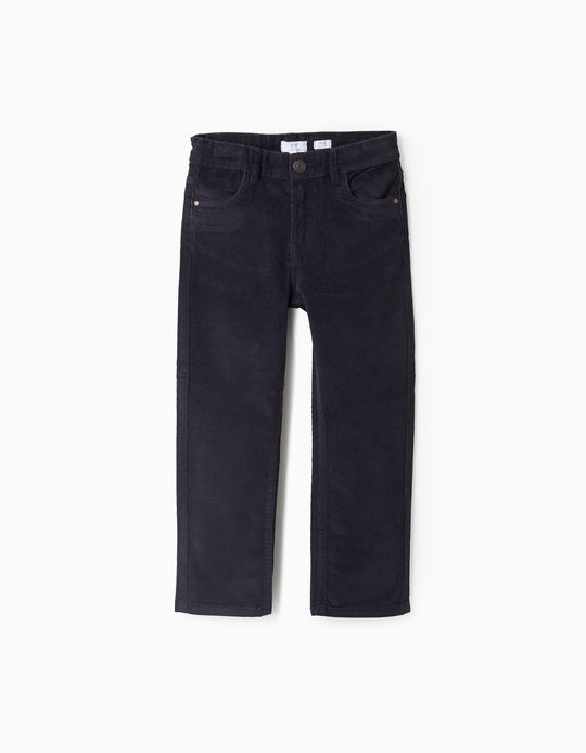 Corduroy trousers 'slim fit' for boys, dark blue
