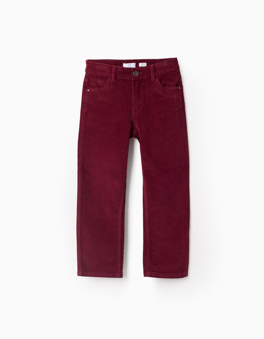 Corduroy trousers 'slim fit' for boys, dark red
