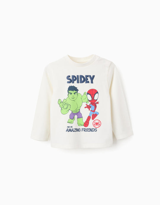 تيشيرت بأكمام طويلة للأولاد الرضع "سبايدي"، بيج فاتح