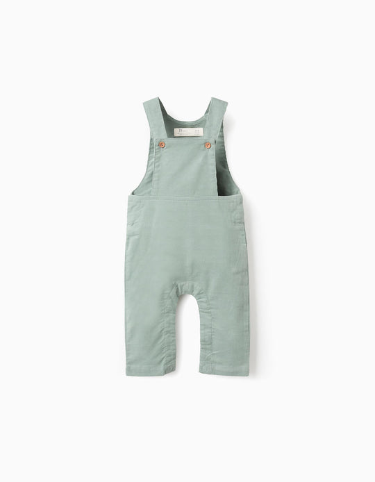 Corduroy Dungarees for Newborns, White/Green