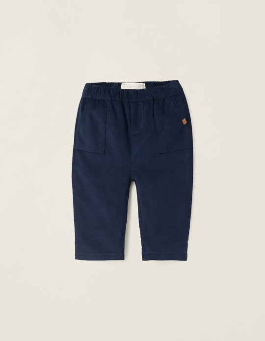 Corduroy Cotton Trousers for Newborns, Dark Blue