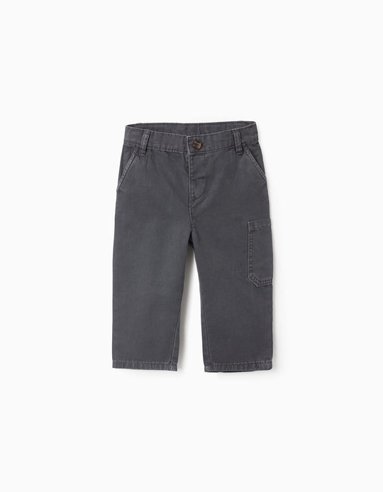 Cotton Cargo Trousers for Baby Boys, Grey