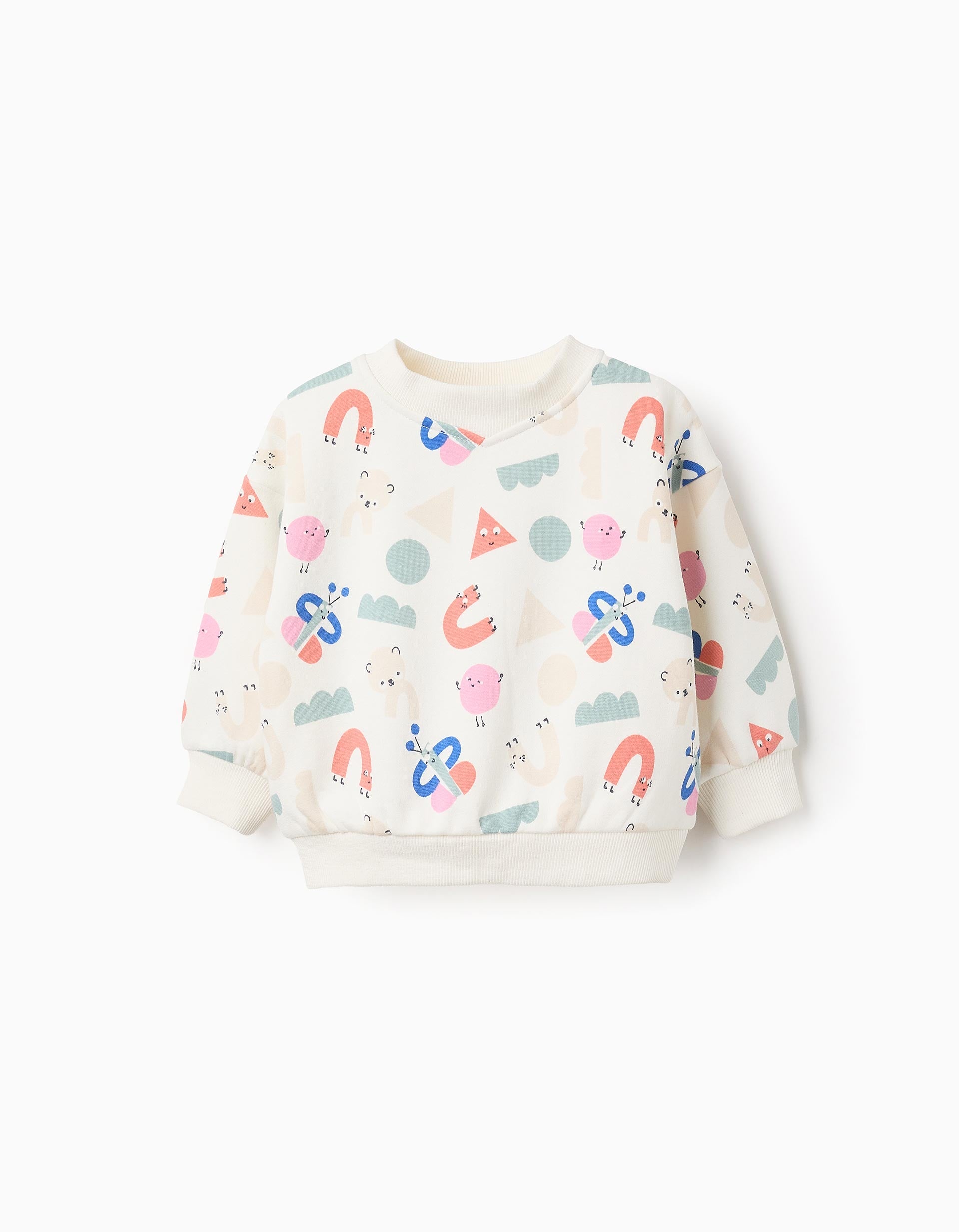 Brushed Sweatshirt with Motif for Baby Girls 'Shapes', White | Ziddy KSA