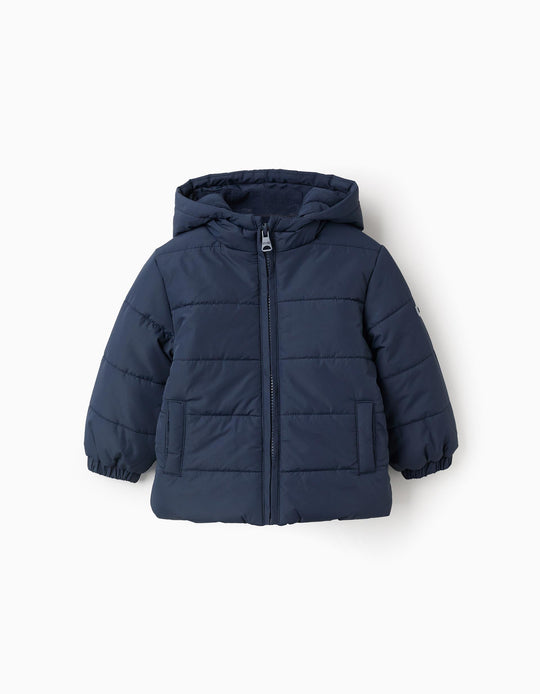 جاكيت مبطّن بقبعة وبطانة قطبية للرضع الأولاد، أزرق