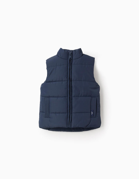 Padded Gilet with Polar Lining for Baby Boys, Dark Blue