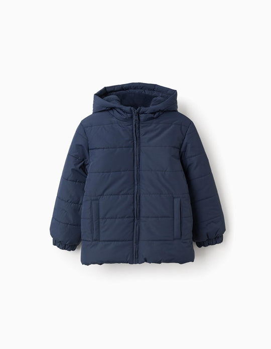 Hooded Padded Jacket with Polar Lining for Boys, Dark Blue