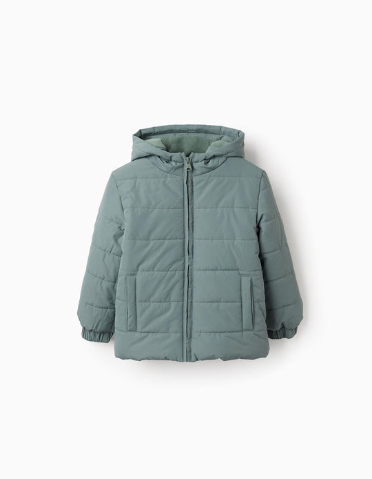 Hooded Padded Jacket with Polar Lining for Boys, Green