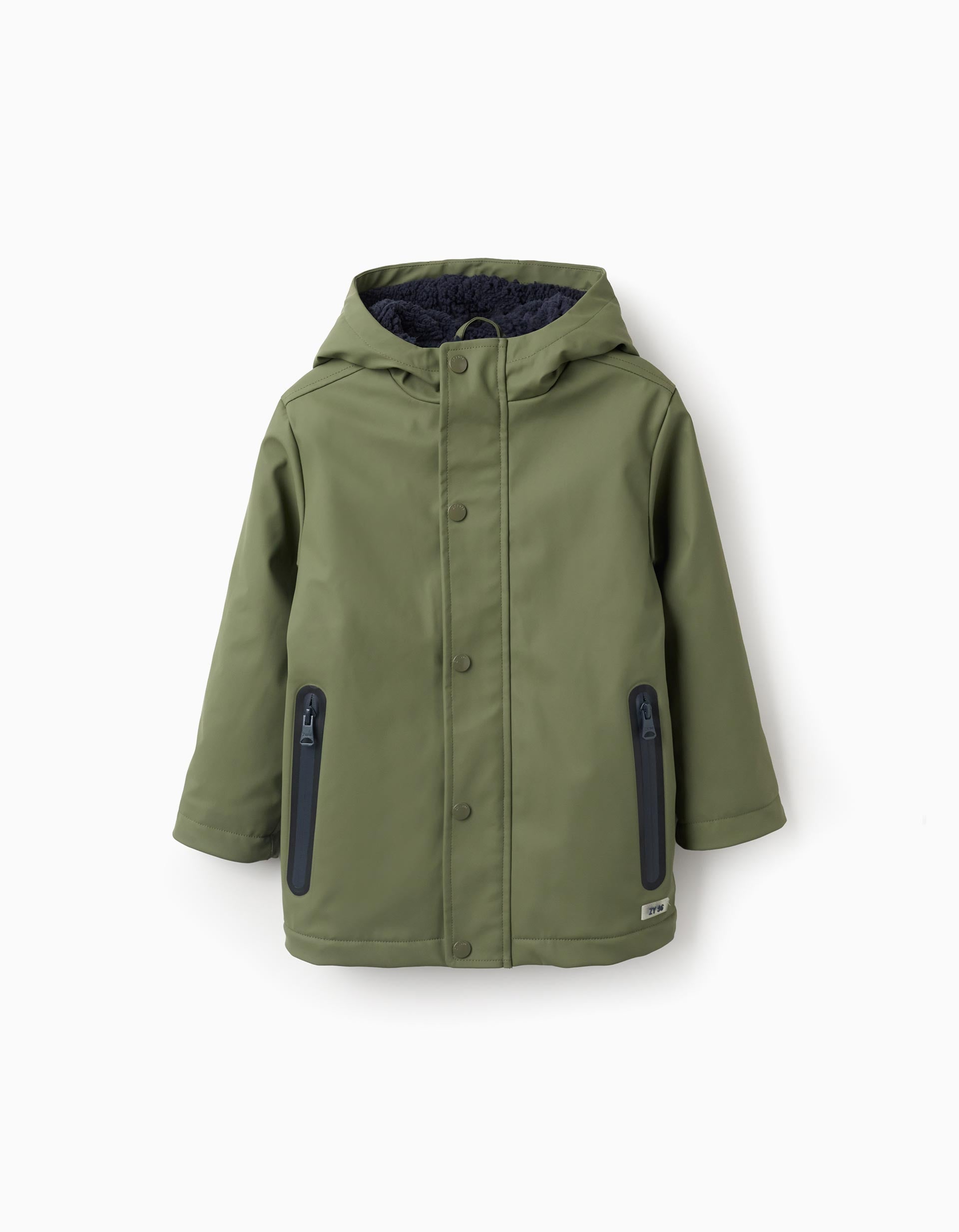 Hooded Rubber Parka with Sherpa Lining for Boys, Green | Ziddy KSA