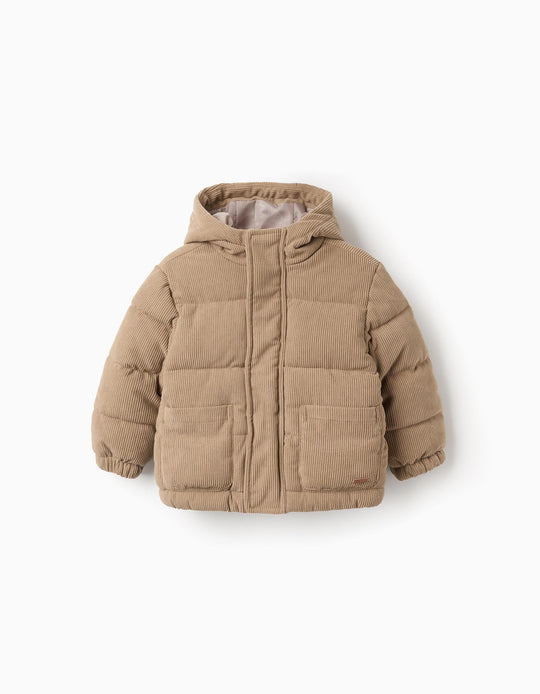 Padded Jacket with Hood for Baby Boys, Brown