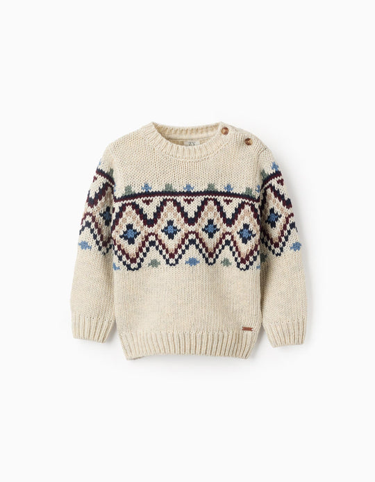 Jumper with Jacquard for Baby Boys, Beige