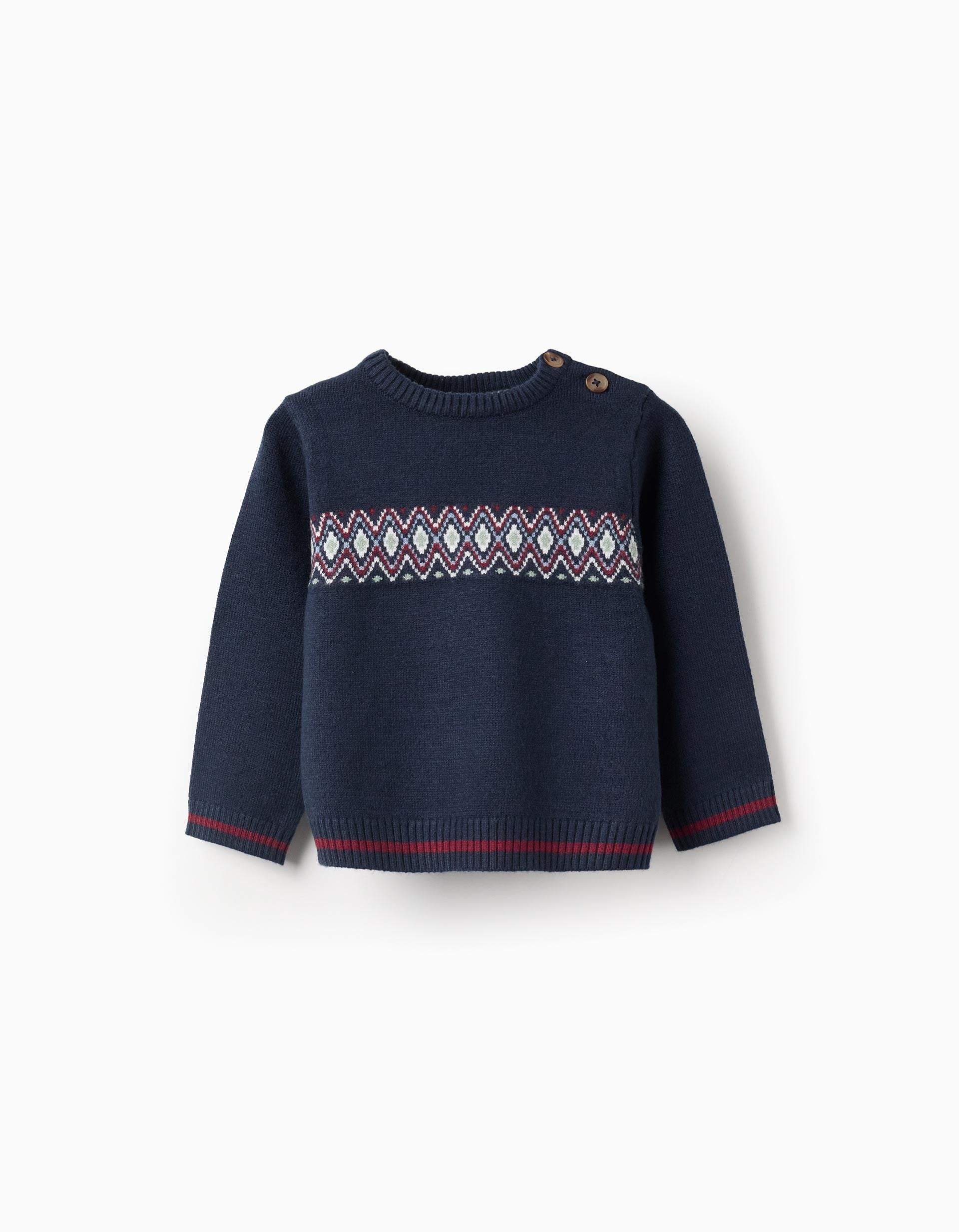 Jacquard Knitted Jumper with Stripes for Baby Boys, Dark Blue | Ziddy KSA