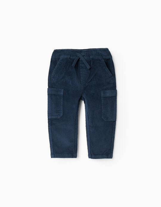 Cargo Corduroy Trousers for Baby Boys, Dark Blue