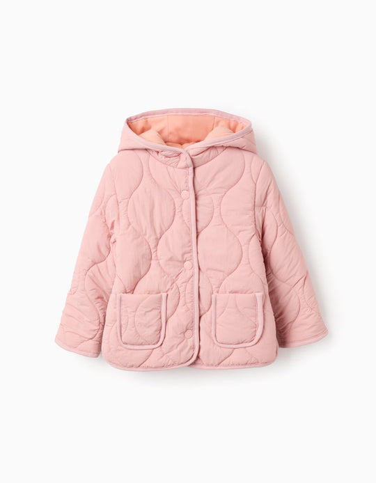 Padded Parka with Hood for Baby Girl, Pink