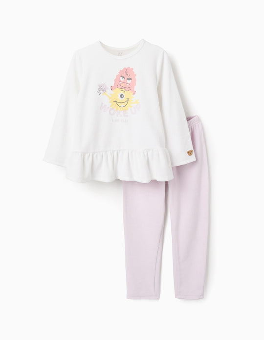Velour Pyjama for Newborn Girls 'Monsters of Emotions', White/Purple