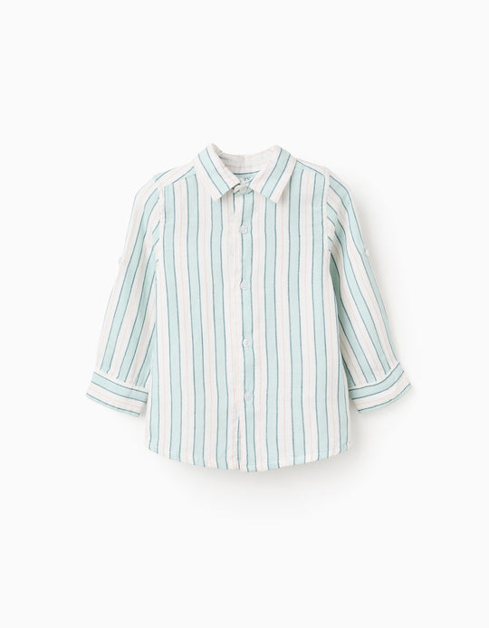 Striped Cotton Shirt for Baby Boys 'B&S', White/Aqua Green