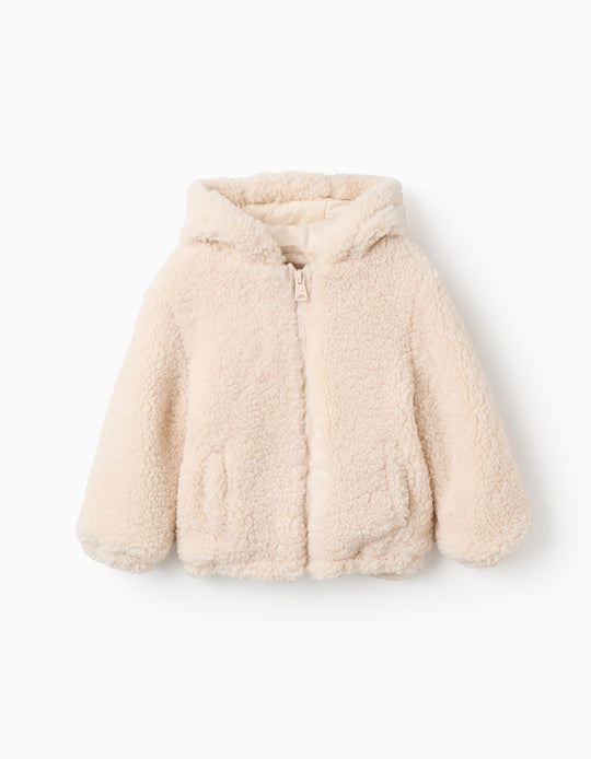 Hooded Sherpa Jacket for Baby Boys, Beige