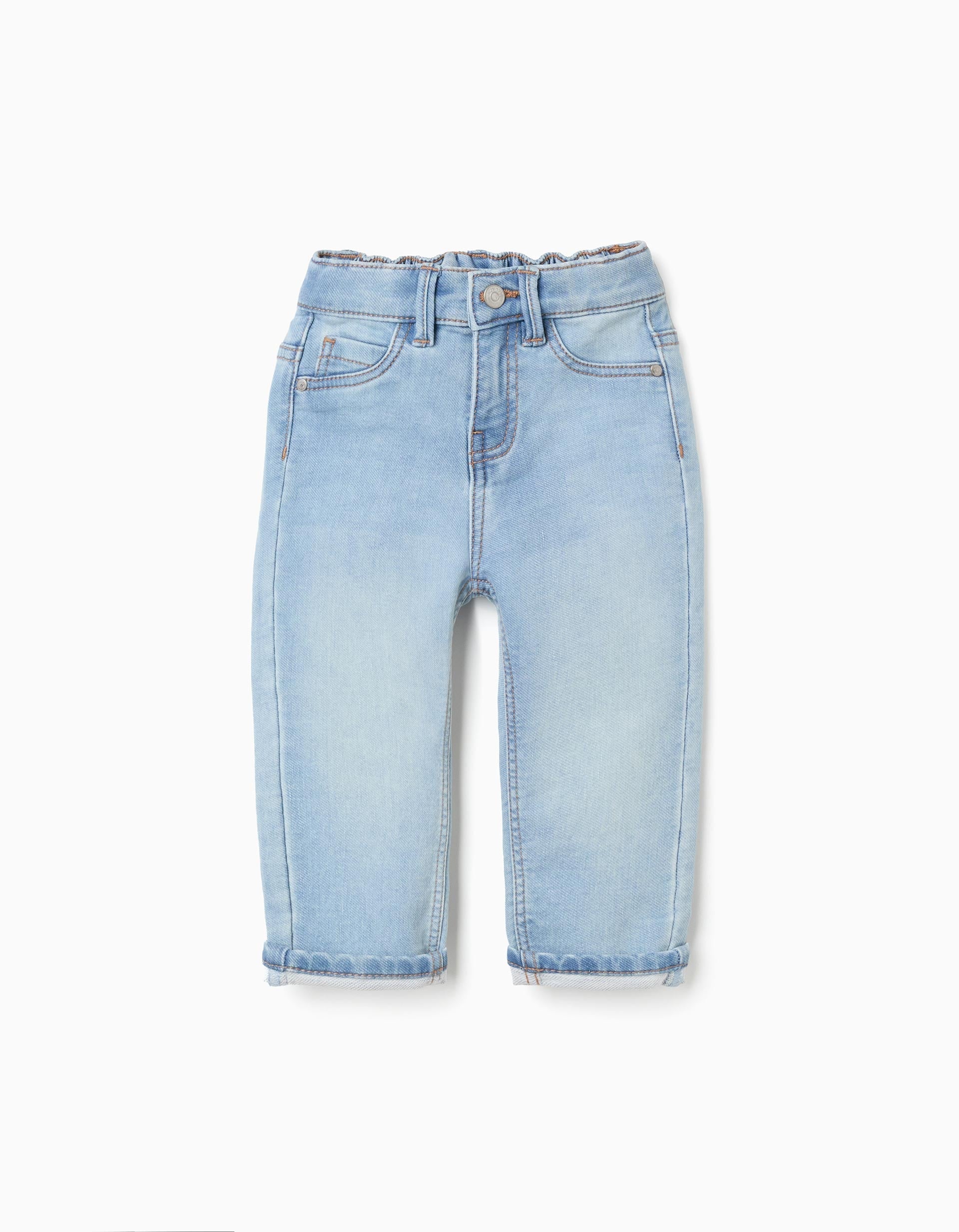 Jeans with folded hem for baby boys, light blue | Ziddy KSA