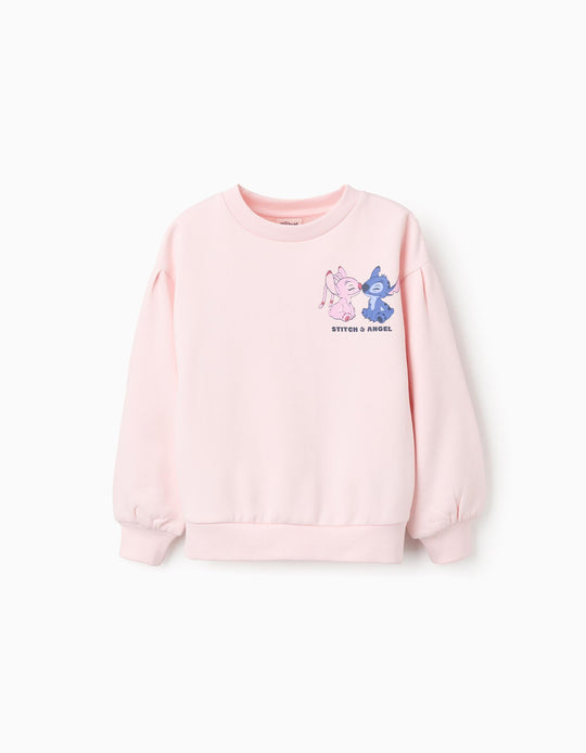 Brushed Sweatshirt with Back Print for Girls 'Stitch', Pink