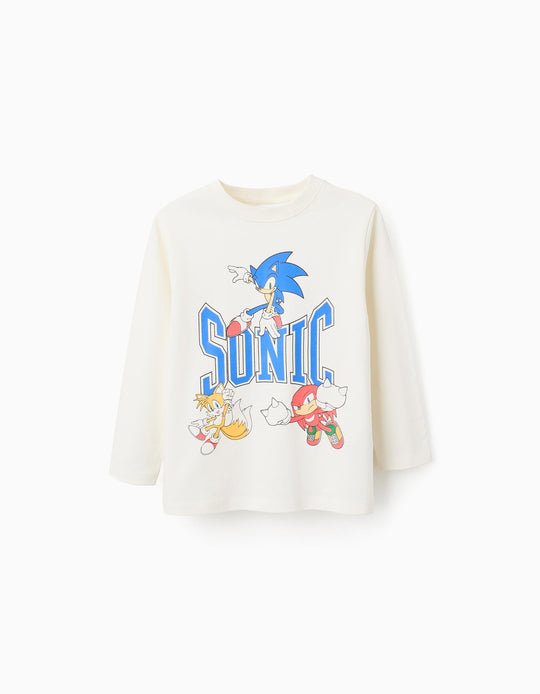 Long Sleeve Cotton T-shirt for Boys 'Sonic', White