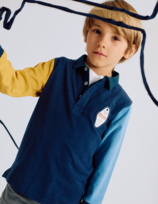 تيشيرت رجبي ثقيل بأكمام طويلة، أزرق داكن، SMS