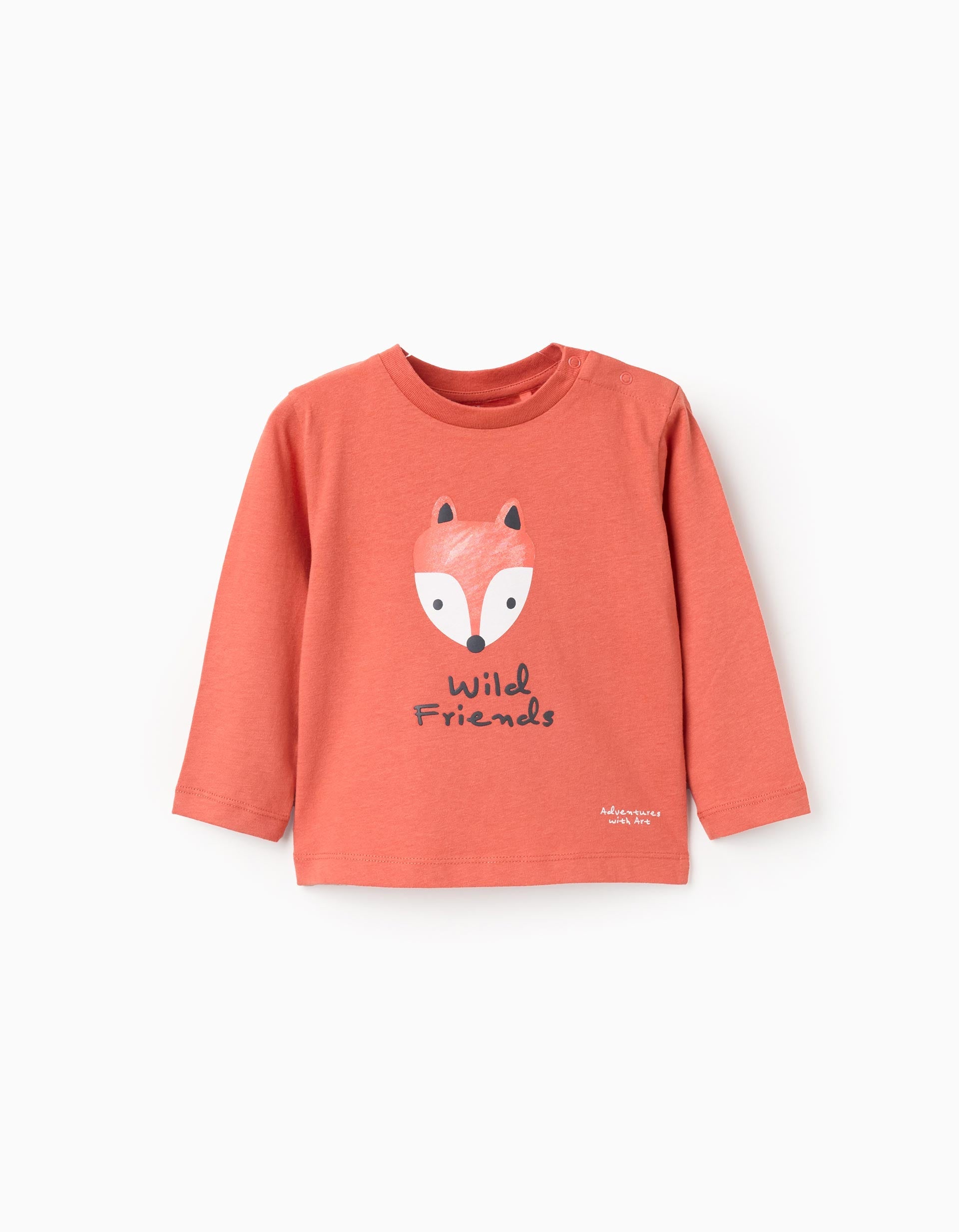 Long sleeve cotton T-shirt 'fox' for baby boys, orange | Ziddy KSA