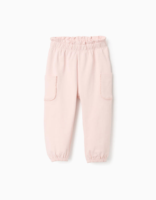 بنطال جوجر بجيوب مطرزة للفتيات الرضع، زهري