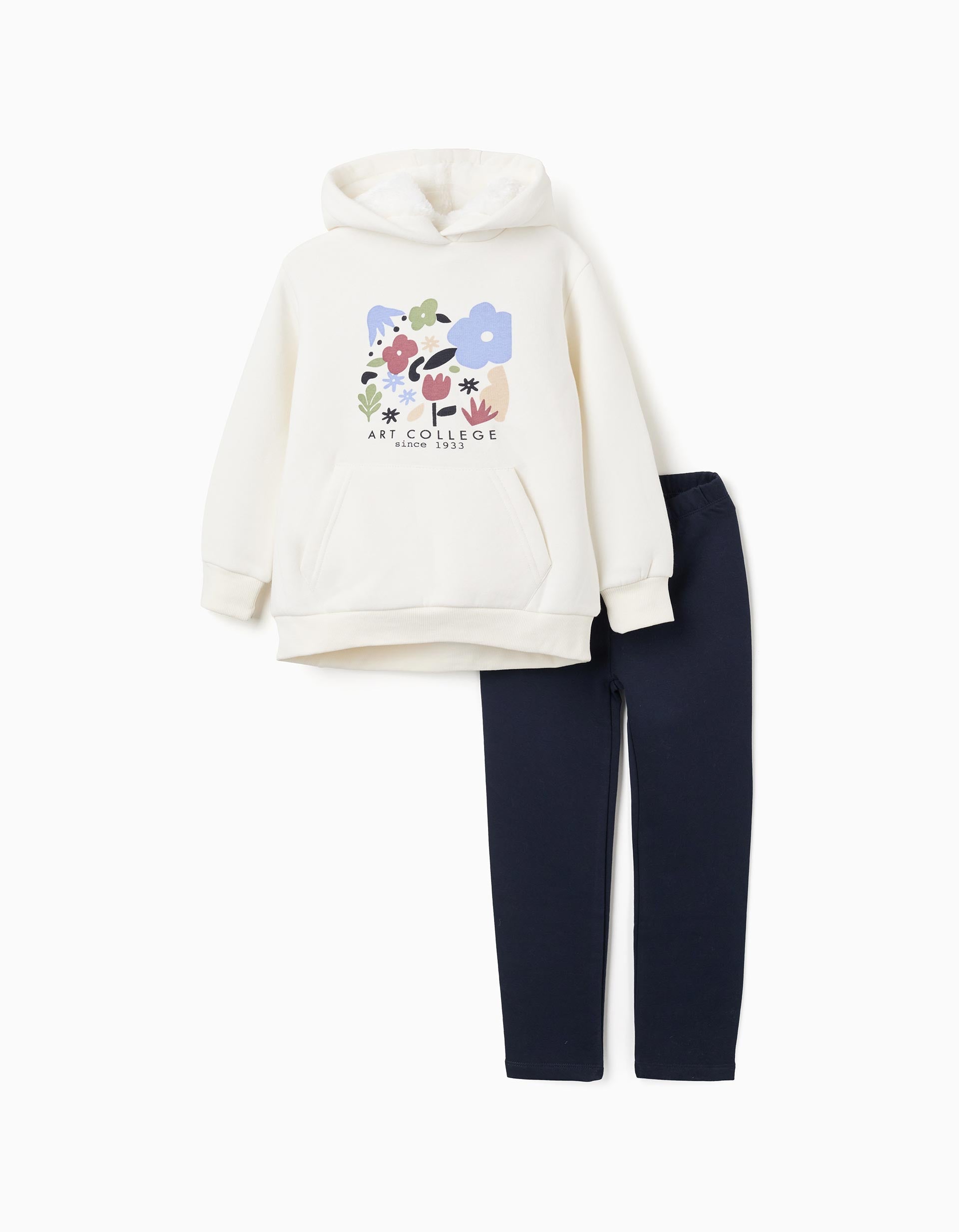 Set Hooded Sweatshirt + Leggings for Girls 'Art College', Beige/Blue | Ziddy KSA