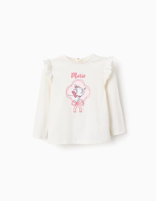 Cotton T-shirt with Ruffles for Baby Girls 'Marie', White